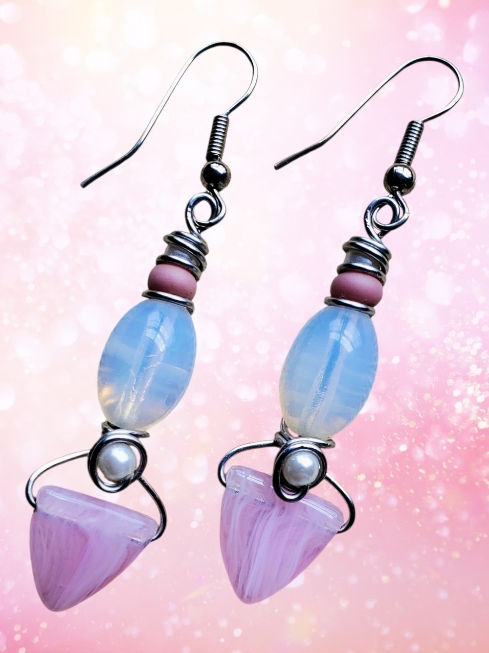 Pink & Opalescent Drop Earrings with Pearl Accent - Womens Jewelry